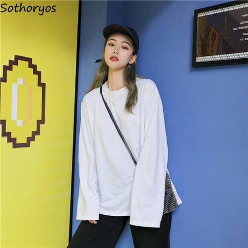 T-shirts Women Solid Simple All-match Thin Long Sleeve O-Neck Autumn T-shirt Womens Korean Style Trendy Soft Students Daily Chic