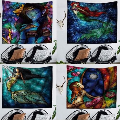 Mermaid Pattern Bohemia Mandala Tapestry Wall Hanging Living Room Bedroom Decoration Tapestry Beach Towel Yoga Mat Blanket