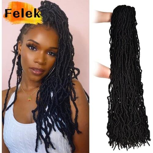 Faux Loc Crochet Hair Curly Synthetic Dreadlocks Soft Messy Boho Ombre Braiding Hair Extension Natural Goddess Nu Locs 36" Felek