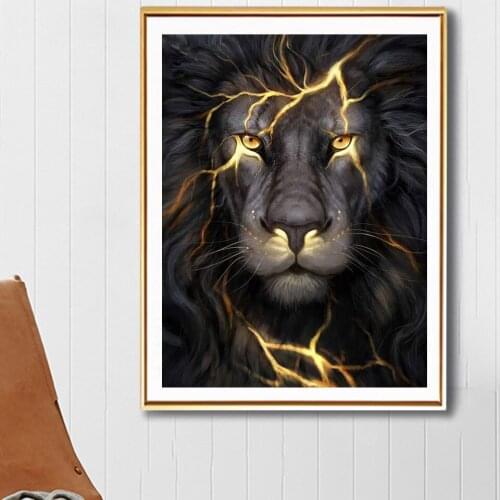 Full Square Round 5D Diy Diamond Painting Animal Cross stitch Black Lion Diamond Embroidery Mosaic Picture of Rhinestones Decor