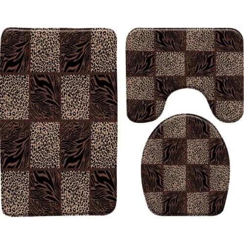 Brown Leopard Pattern Bath Mats Fashion Home Door Pad Geometric Bathroom Decor Non-slip Floor Mat Toilet Cover Foot Carpet Sets