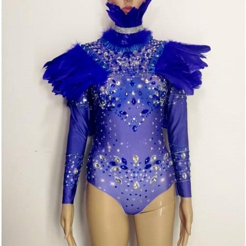 Red rhinestones Bright Crystals Catsuit outfit Singer dancer performance stage wear Bar female costumes nightclub bodysuit new