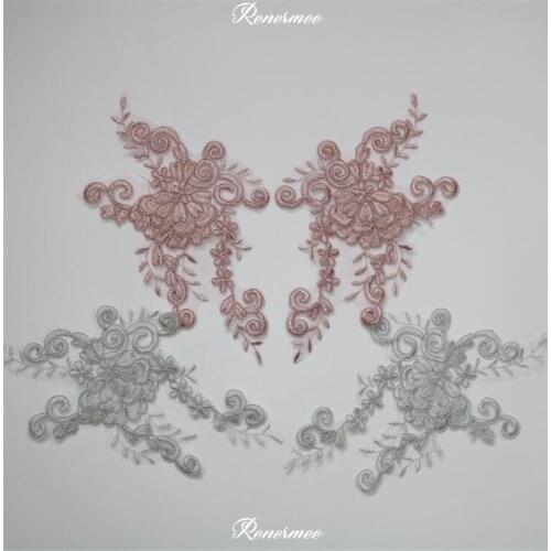 2Pairs New Arrival Cameo brown Gray Venise Lace Appliques EmbroiderPatch Wedding Dress Lace Decoration DIY 15X23.5cm SX192