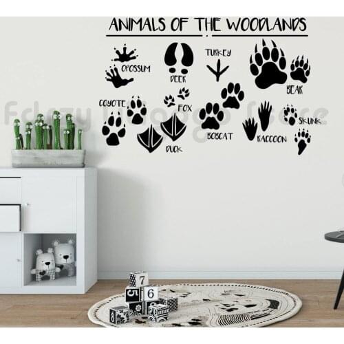 Woodland Wall Stickers Forest Animals Vinyl Wall Decal Kids Room Nursery Decor Removable Animal Paws Print Wall Mural Q873