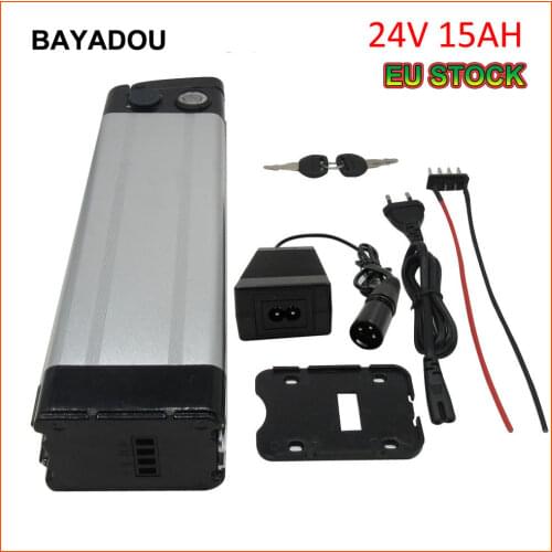 24v 12ah lithium ion battery pack for 24v 250w 350w motor electric bike battery silver fish 24v 12ah Aluminum + charger