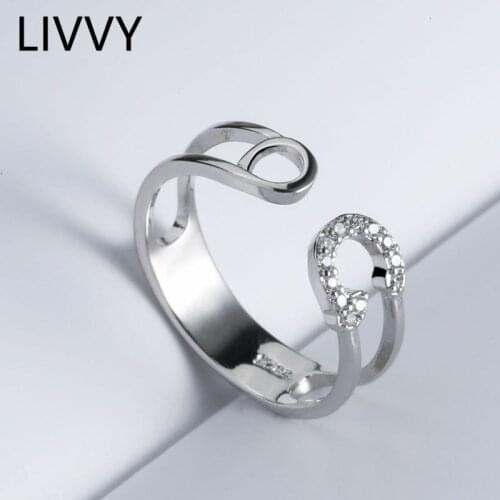 LIVVY Silver Color Fashion Double Curved Lines Adjustable Ring for Women Gold Color Ring Party Jewelry Gifts