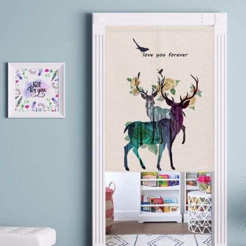 Linen Curtains Door bedroom Decoration Cartoon Deer Printed Half-curtain Customize Decorative Curtain for Kitchen Cabinet Door