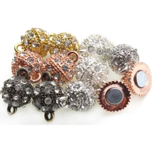 10pc Magnetic Clasp End Cap for Leather Cord Round Ball Rhinestone Paved Clasps for Bracelets Necklace Connectors Jewelry Making