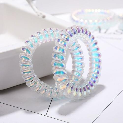 Fashion Colorful Shiny Bling Telephone Wire Line Rubber Band Spiral Shape Headwear Elastic Hair Band Gum Hair Rope Hair Ties