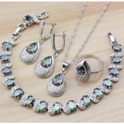 Mystic Rainbow Jewelry Sets Exclusive Cubic Zircon Water Drop Costume For Women Wedding Accessories