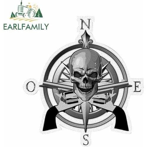 EARLFAMILY 13cm x 9.3cm for Sticker Skull Compass Cartoon Funny Car Stickers RV VAN DIY Fine Decal Bumper Trunk Truck Graphics