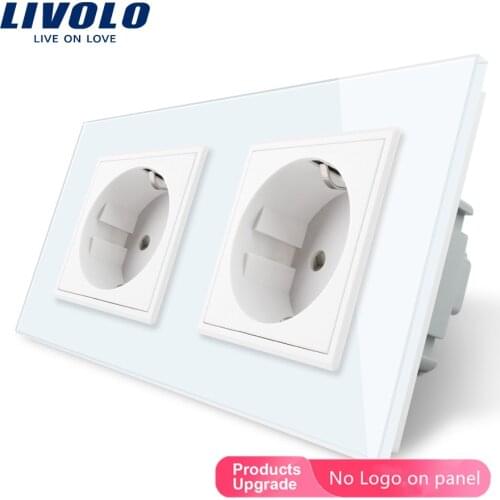 Livolo EU Standard Wall Power Socket, 4colors Crystal Glass Panel, 16A Wall Outlet, C7C2EU-11/12/13/15 for Home Improvement