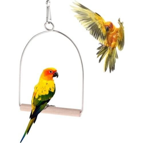 Natural Wooden Birds Perch Parrots Hanging Swing Cage Toys Stand Holder Pendant