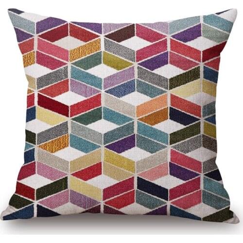 1 piece Casual Colorful Geometric Design Pattern Seat hug pillow cover Decorative Home Chair Throw Pillow Case Cotton Linen 45cm