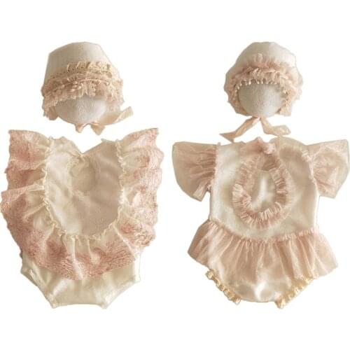 2020 New 2Pcs Newborn Photography Props Suit Lace Romper Hat Set Knit Outfits Clothing