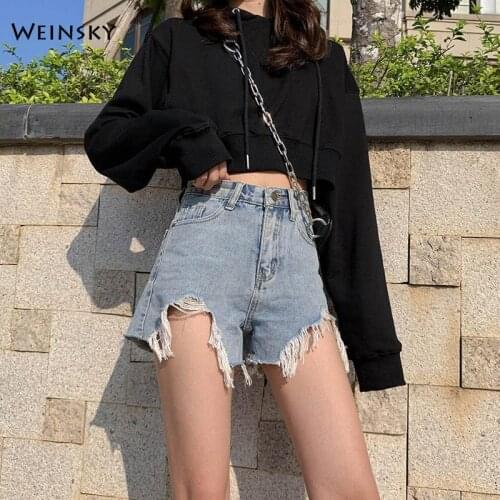 New Women Fashion Denim Zipper Shorts Summer Casual Style Ripped Jeans