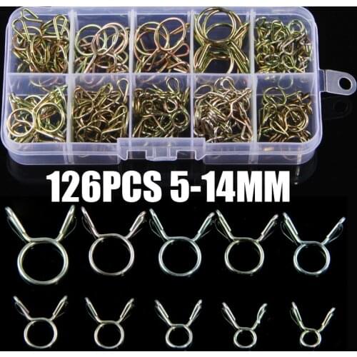 126Pcs 5mm-14mm Hose Clamp Zinc Plated Spring Clips Gear Hose Fuel Line Clamp for Boats Motorcycles