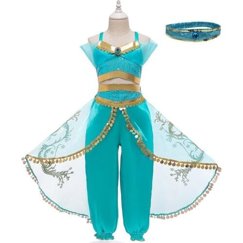 Girl Aladdin Lamp Dress For 6 8 10 Years Children Girls Halloween Cosplay Jasmine Costume Kids Clothing