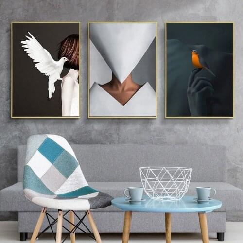 Postmodern Art Geometric Figure Flying Bird Triptych Decorative Painting Simple Home Wall Entrance Living Room Canvas Pictures