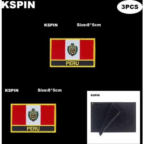 Rectangle National Flag Patch Hook Loop Peru Badges Armband 3D Stick on Jacket Backpack Stickers