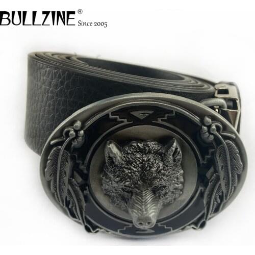 Bullzine zinc alloy retro wolf head belt buckle jeans gift belt buckle Free PU belt FP-02199 drop shipping
