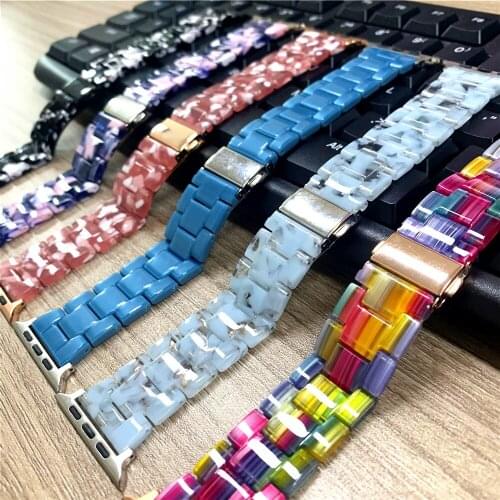 For Apple Watch Band 44mm 40mm 38mm 42mm Resin Lightweight Strap Fashion Replaceable Bracelet for iWatch Series 6/SE/5/4/3 Belt