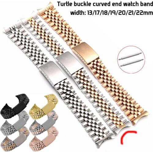13mm 17mm 18mm 19mm 20mm 21mm 22mm Stainless Steel Watch Band Bracelet Curved End Metal Watch Strap Women Men Watchbands