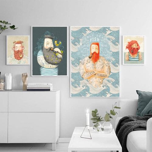 Nordic Poster Cartoons Red Beard Male Canvas Painting Wall Art Nordic Posters and Prints Wall Pictures for Living Room Decor