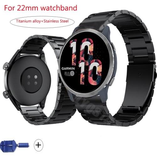 Smart Watch Titanium Alloy+Stainless Steel Bracelet For Amazfit GTR 47 Watchband For Amazfit Stratos/GTR 2e/Garmin Vivoactive 4