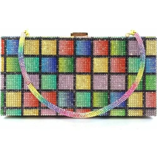 Rhinestone Colorful Rainbow Evening Hand Bag for Wedding Wedding Party Bride Crystal Clutch Bag Gift