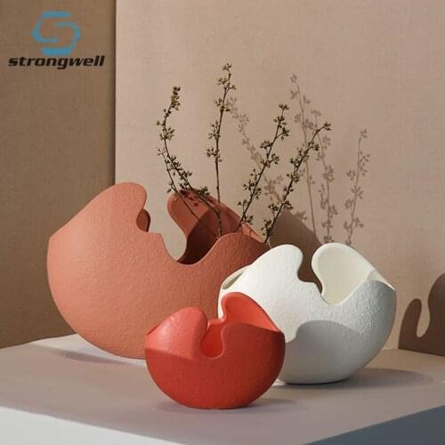 Strongwell Desktop Flower Arrangement Art Vases Ceramic Eggshell Flower Vase Home Decoration Furnishings TV Cabinet Decor Crafts