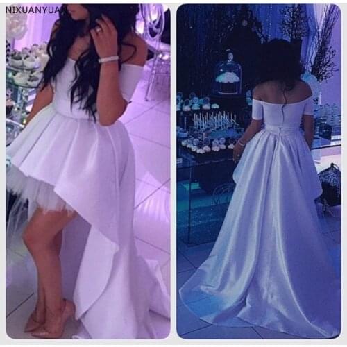 High Low Wedding Dresses 2021 Vestido De Noiva Vintage Off The Shoulder White Bridal Gown Short Front Long Back