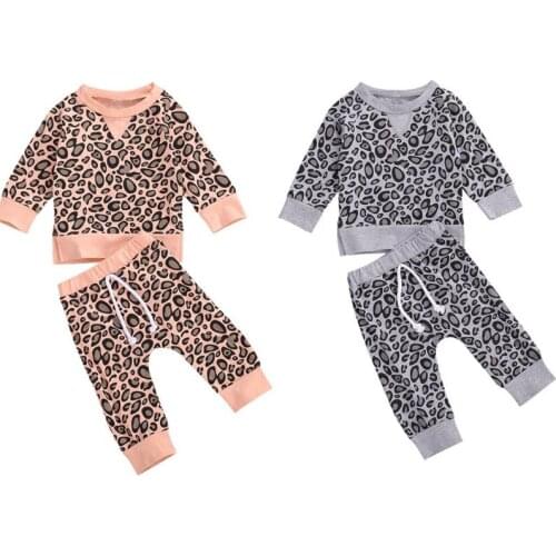 0-24M Spring Autumn Newborn Baby Girls Boys Clothes Sets Leopard Print Long Sleeve Pullover Sweatshirts Tops Pants 2pcs Outfits