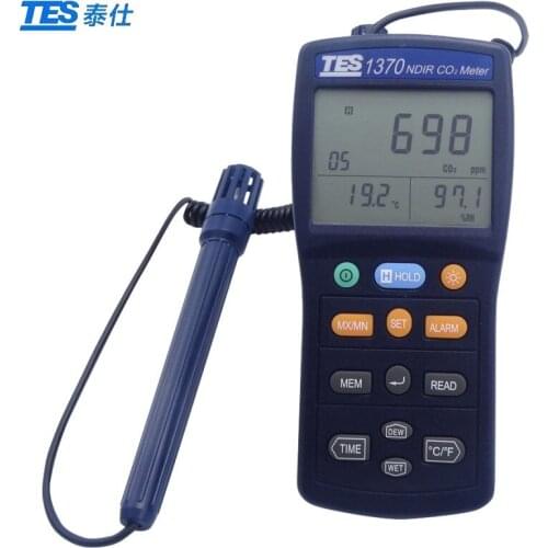 TES-1370H infrared carbon dioxide detector records CO2 temperature and humidity analysis tester