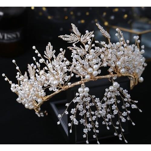 Female Crown Wedding Diadem Bridesmaid Headdress Set Silver Color Pearl Christmas Ornaments Classic Baroque Headband
