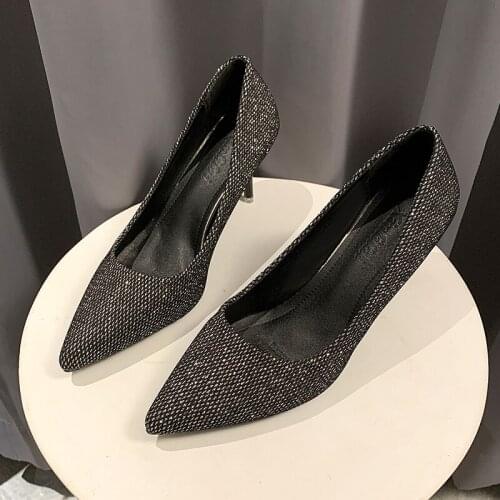 Women Pumps Woman Luxury Bling High Heels Female Ladies Sexy Party Wedding Golden Heel Square Sequins Pointed Toe Shoes U14-45