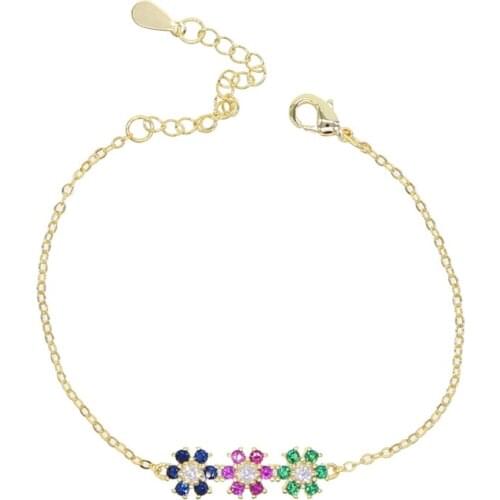 Blue Green Red Flower cz cuff bangle bracelet for women engagement mix color gorgeous fashion Gold color rainbow bar jewelry