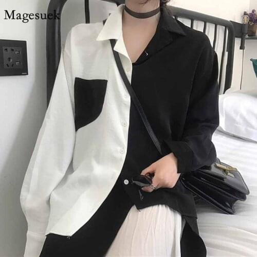 2020 New Cardigan Long Sleeve Top Office Women Blouses Autumn Vintage Blouse Women Fashion Color Patchwork Women Shirts 11342