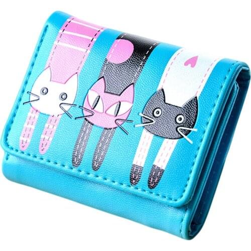 Womens Lovely Cartoon Cat Pattern Coin Purse Card Holder Trifold Short Wallet