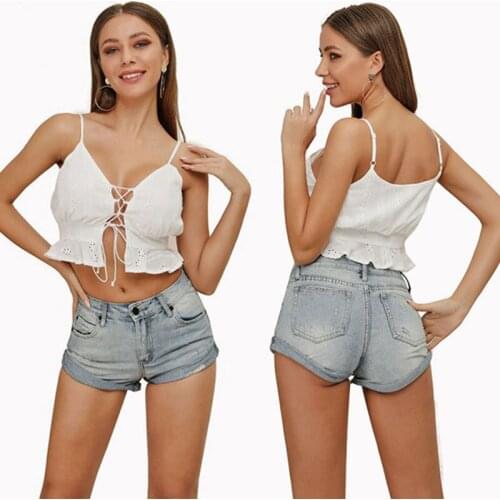 Europe and America WomenS Top Bandage Cloth Shirt with Narrow Straps Short Tube Top Sexy Top