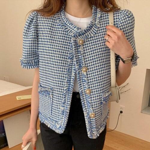 Chic Temperament Round Collar Tassel Splicing Chic Pearl Buckle Loose Bubble Sleeve Tweed Jacket Female Korean Coats Women