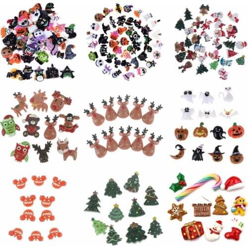 10Pcs Mini Christmas Tree Santa Claus Snowman Bell Kid Toy Gift Fairy Garden/Halloween Pumpkin Ghost Hat Ornaments Mini Figurine