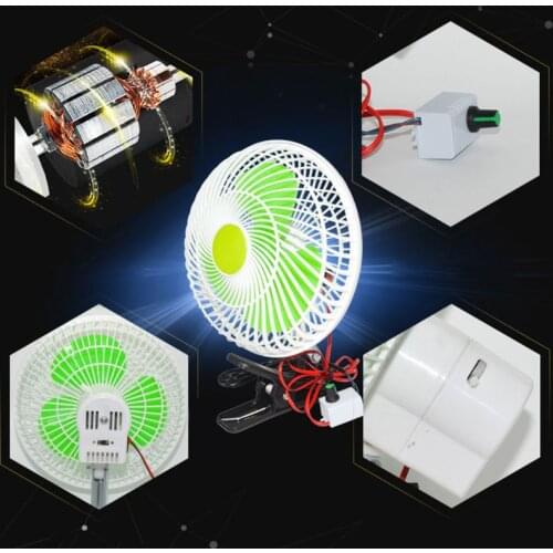 12V Oscillating Stepless Speed Air Cooling Electric Fan Swing Clip Fan for Car Vehicle Outdoor Home Camping Hiking
