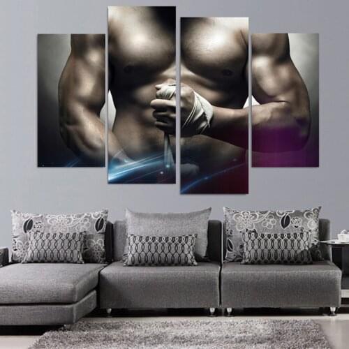 4 Panel Gym Muscle Fitness Home Decor Modular Pictures Printed Landscape Modular Picture Large Canvas For Living Room