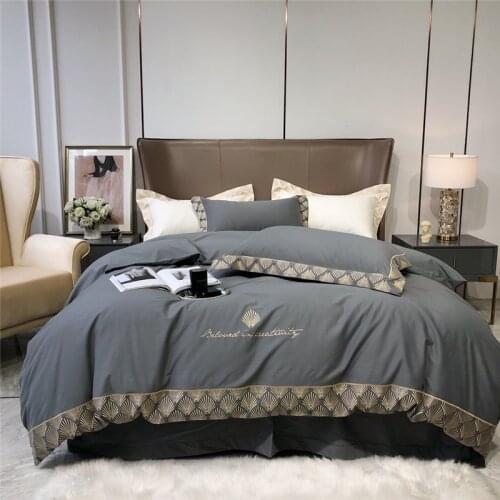 2021 Egypt Cotton Sanding Simplicity Bedding Set Embroidery Warm Duvet Cover Flat Sheet Pillowcases Queen King Szie 4Pcs