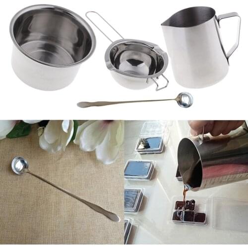4x Stainless Steel Wax Melting Pot Pitcher Double Boiler & Spoon DIY Candles