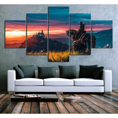 5 Pieces Wall Art Canvas Painting Fantasy Video Game Poster Decorative Framework Home Bedroom Living Room Pictures Modular
