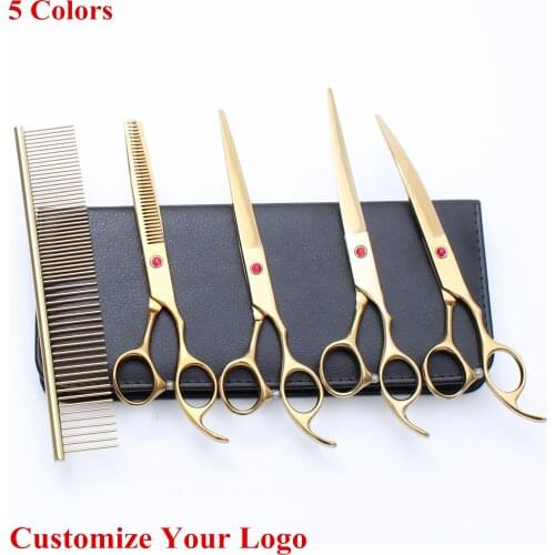 7.0 Pet Dog Scissors Set Stainless Steel Hair Grooming Scissors Animals Cat Hair Cutting Thinning Tools Kit Scissor Curved 3003