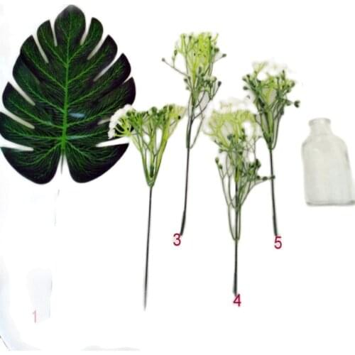 Home Accessories Plantas 4pc Artificial Babys Breath Flower Gypsophila 1pc Big Green Artificial Tropical Palm Tree Monstera