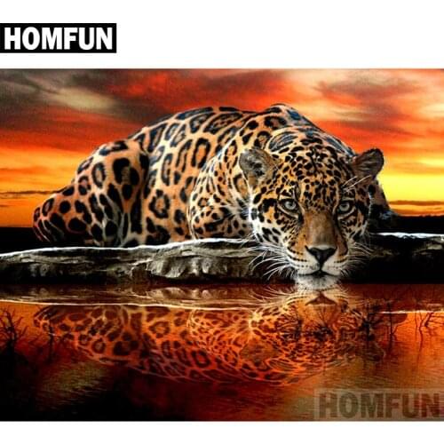 HOMFUN Full Square/Round Drill 5D DIY Diamond Painting "Animal leopard" Embroidery Cross Stitch 5D Home Decor Gift A02172